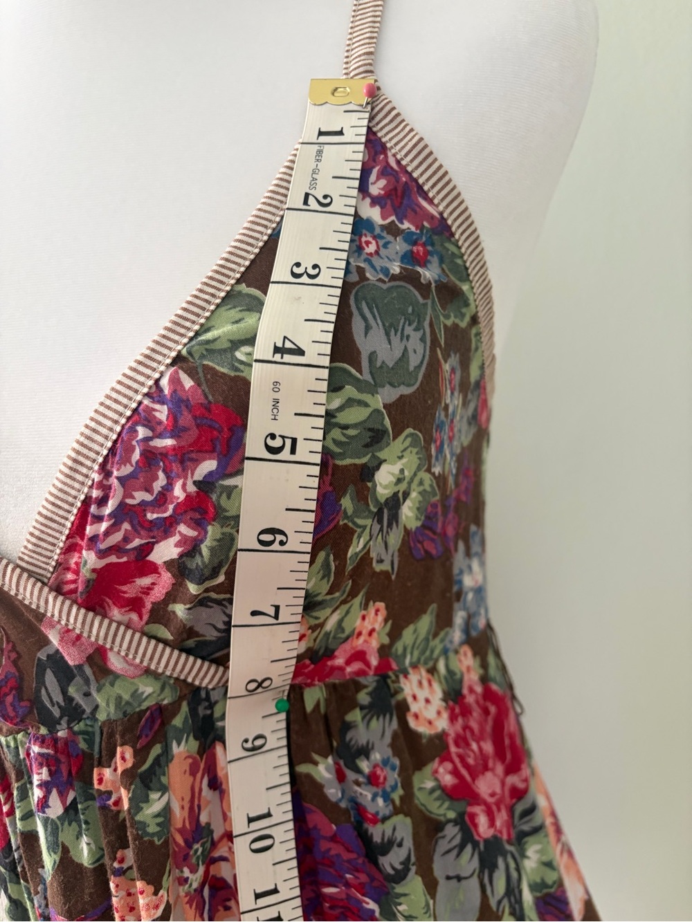 Babydoll style  Brown with pink, purple, and green Floral pattern top - Picture 9 of 10